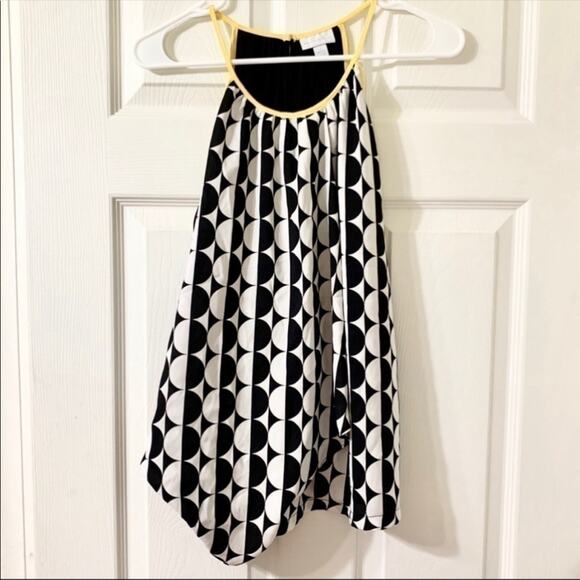 New York & Company Ying Yang Black White Yellow Polka Dot Blouse Size Small - Picture 2 of 9